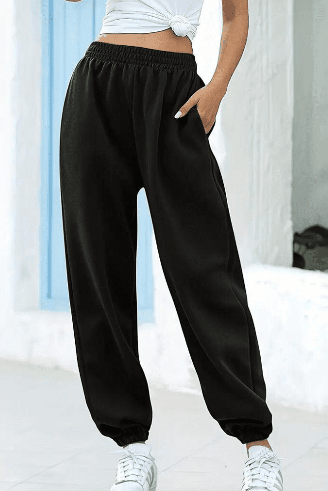 Comfortable women's sweatpants, high-rise, elastic waist. Perfect everyday wear & relaxed fit.