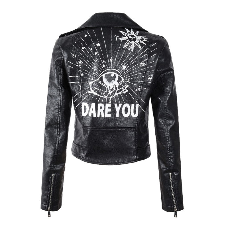 Stylish women's black rivet jacket. Edgy fashion outerwear, a versatile statement piece for her wardrobe.