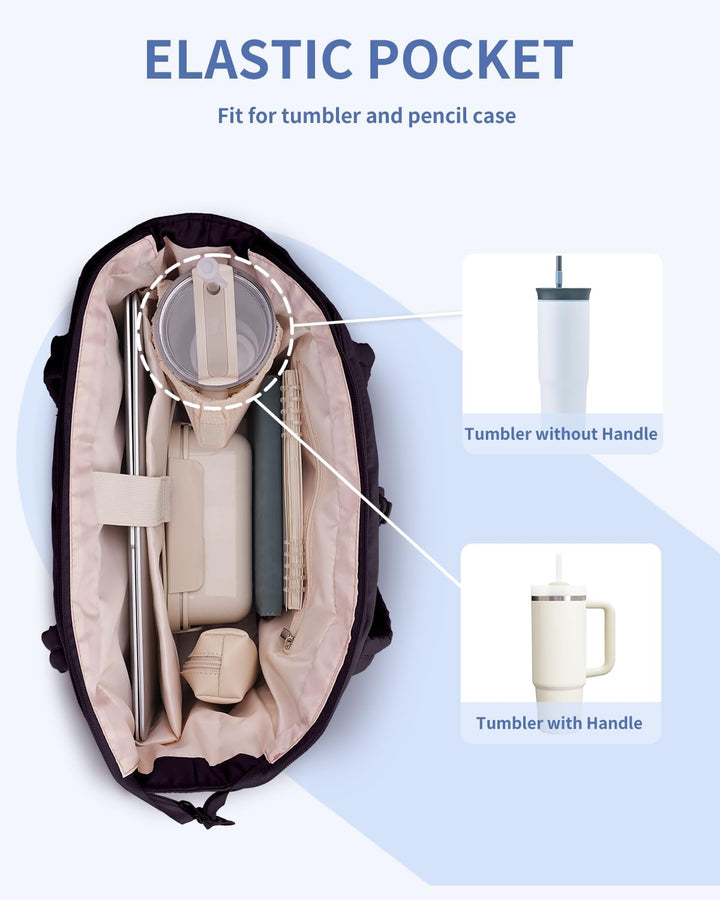 Durable women's puffer travel bag with a laptop sleeve, cup holder, and roomy interior.