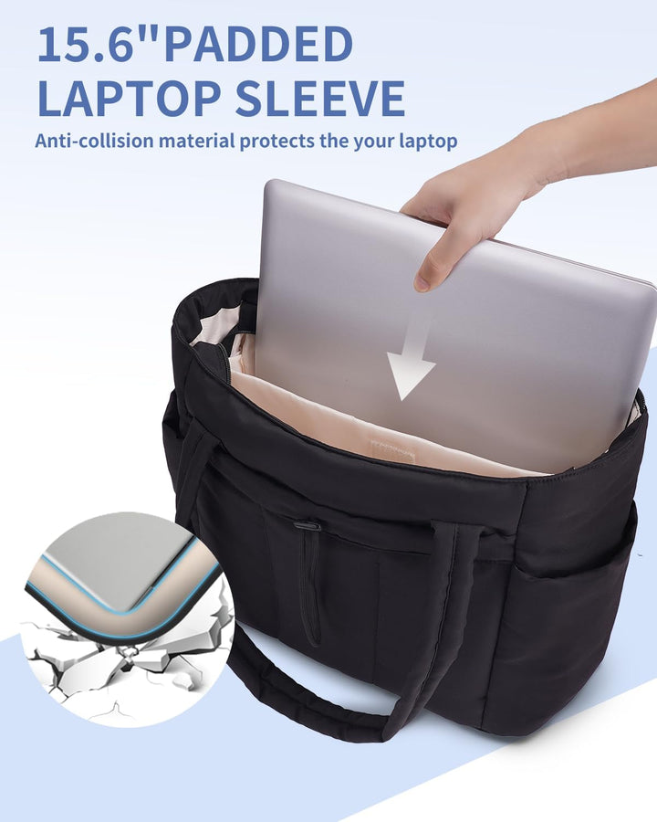 Women's elegant quilted shoulder bag with laptop sleeve, cup holder, suitable for any occasion.