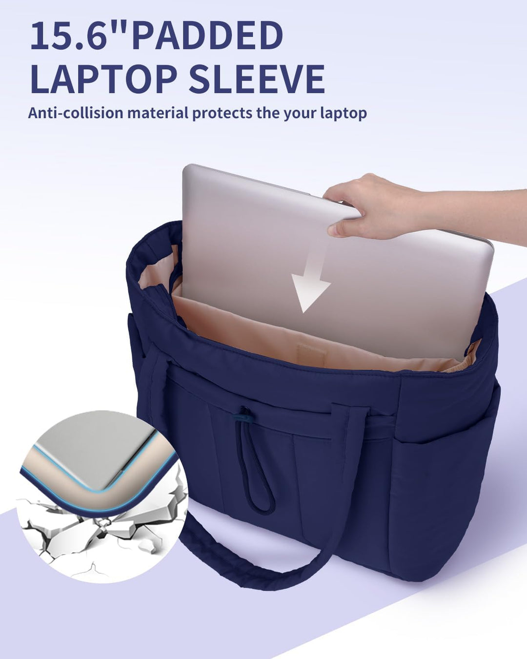 Women's quilted tote bag for the office, black, with laptop sleeve & convenient cup holder.
