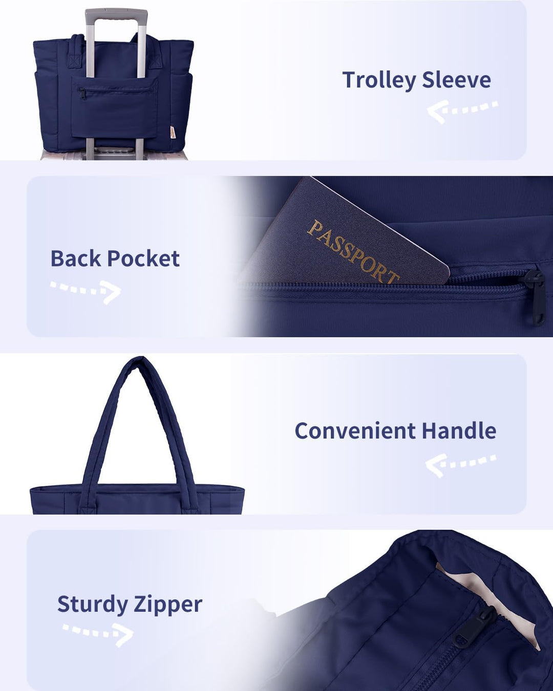 Durable women's puffer tote for daily commute, with laptop sleeve & easy-access cup holder.