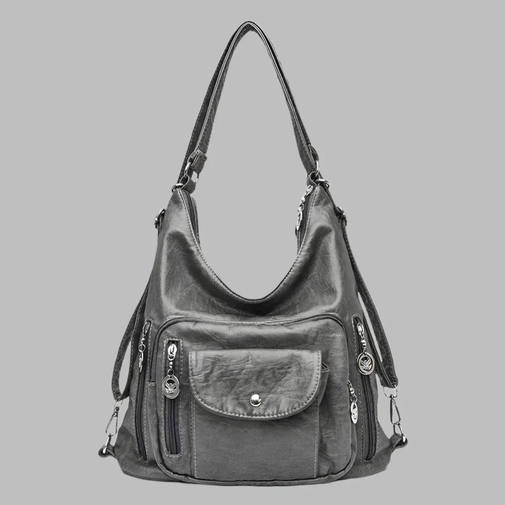 Casual gray slouchy tote bag for women. Large everyday shoulder bag, ideal as a work bag or stylish travel tote.