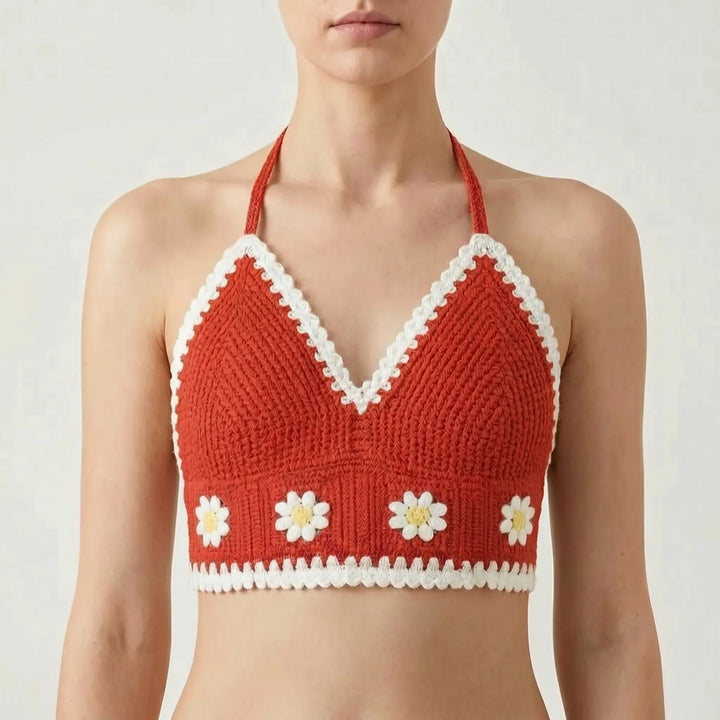 Women's floral bohemian halter crop top. Essential summer fashion, beach & festival ready boho chic.