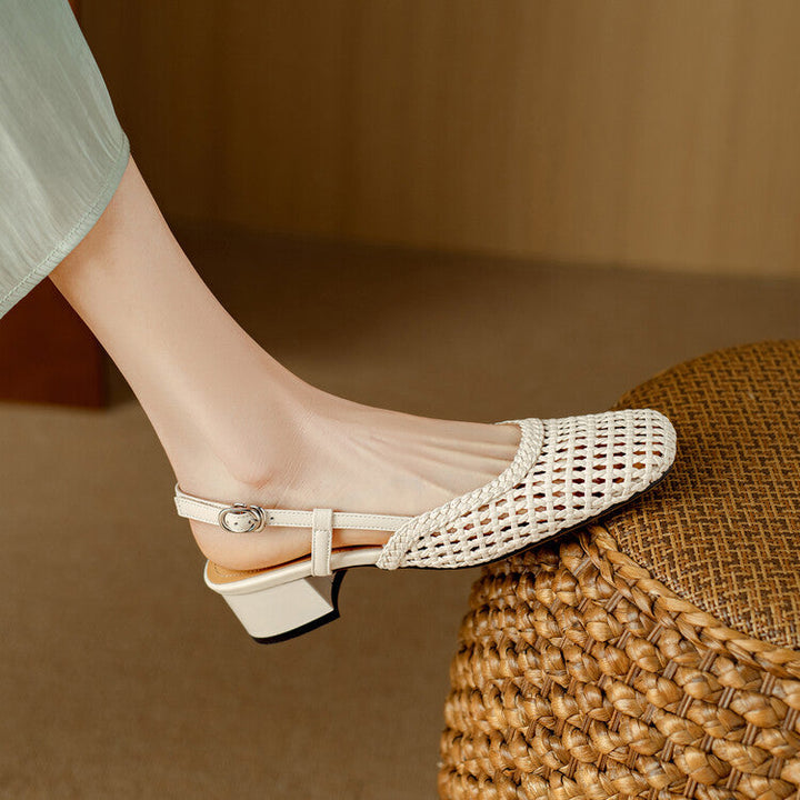 Women's braided slingback sandals with a comfortable block heel. Elegant & versatile footwear.