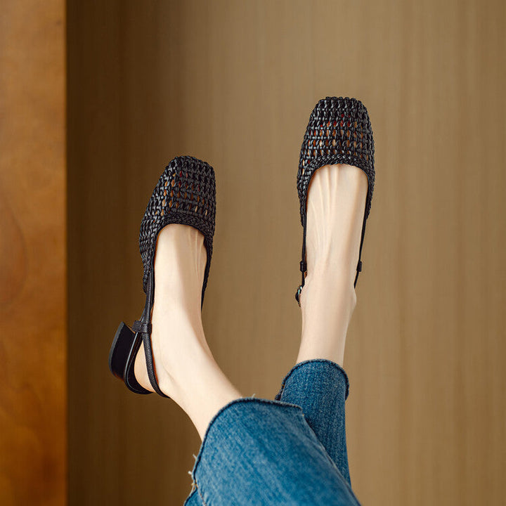 Versatile women's braided block heel slingback sandals, perfect for casual or workwear.