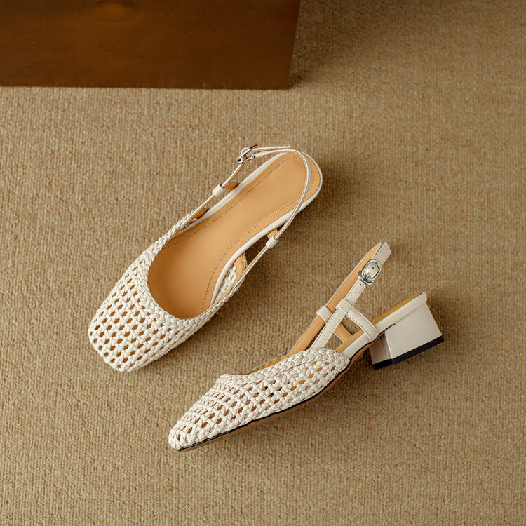 Comfortable women's block heel sandals with braided straps & secure slingback. Stylish & versatile footwear.