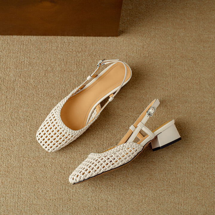 Comfortable women's block heel sandals with braided straps & secure slingback. Stylish & versatile footwear.