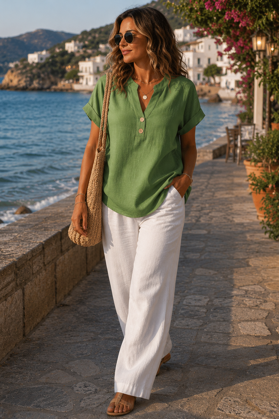 Comfy & breathable women's blouse, long sleeve button-up style for effortless spring and summer outfits.