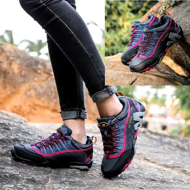 Pair of women's outdoor trail footwear designed for comfort and grip