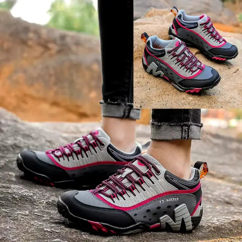 Top view of women's athletic footwear, ideal for hiking and outdoor activities