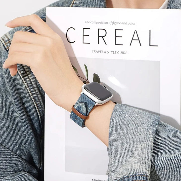 Women's smartwatch band in classic denim, a versatile & comfortable device accessory.