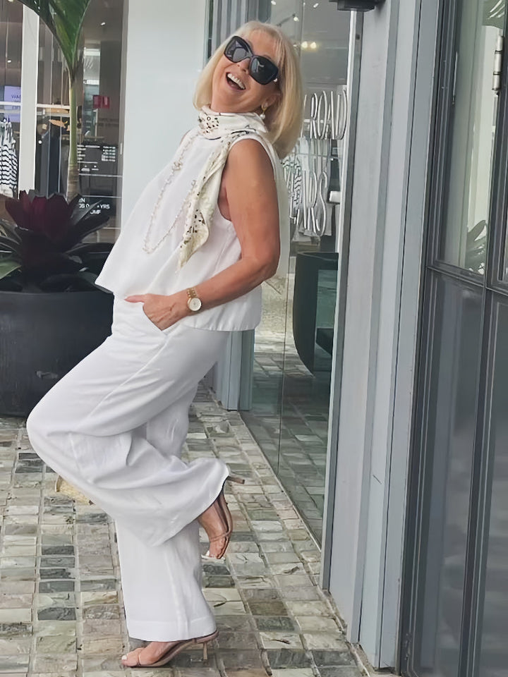 Plus size women's two-piece casual set, elegant and comfortable cotton outfit for versatile fashion.