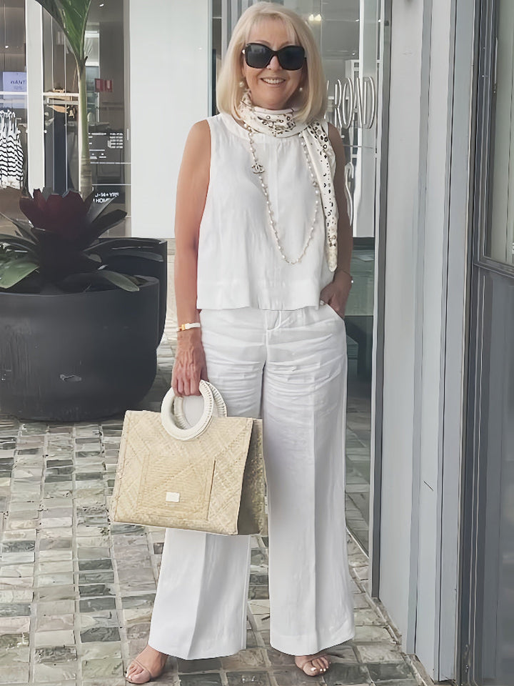 Women's fashion two-piece cotton set, a versatile and comfortable casual elegant outfit.
