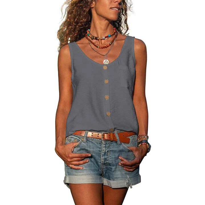 Women's casual loose fit sleeveless top, perfect for summer. Comfortable everyday blouse for relaxed style.