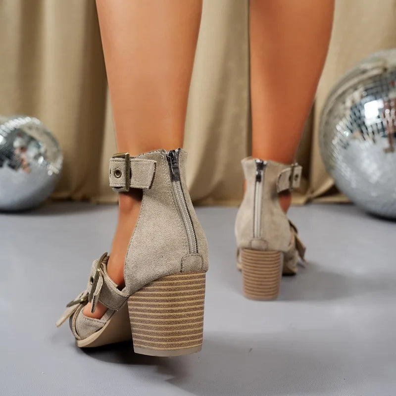 Versatile women's triple buckle block heels, ideal for any elegant occasion.