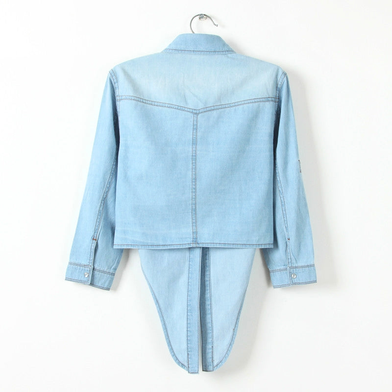 Women's trendy blue tie-front button-up shirt, long sleeve, ideal for chic casual and versatile outfits.