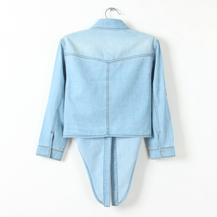Women's trendy blue tie-front button-up shirt, long sleeve, ideal for chic casual and versatile outfits.