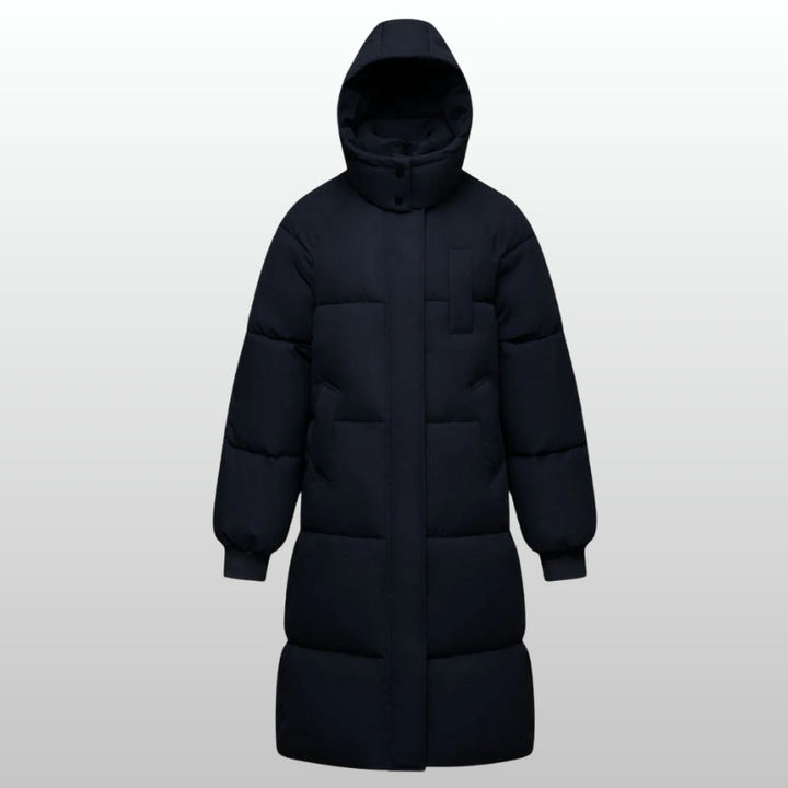 Stylish women's Cortina long puffer jacket, perfect for cold winter days & everyday wear. Warm & chic.