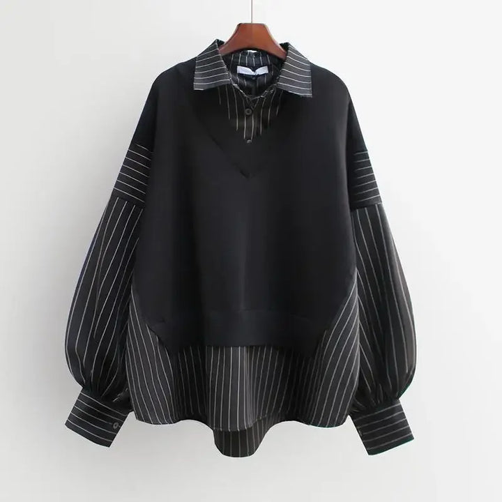 Gray women's chic layered blouse. Stylish & comfortable, ideal for versatile fashion.