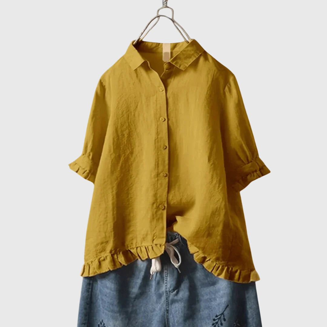 Versatile women's chic long sleeve blouse. Elegant top for everyday fashion, work, or casual wear.