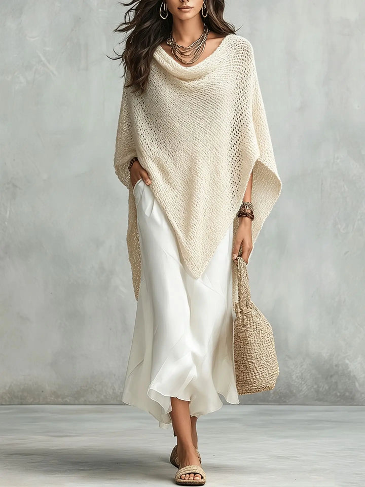 Women's fashion two-piece set: elegant poncho top & flowing maxi dress. A versatile, chic outfit.