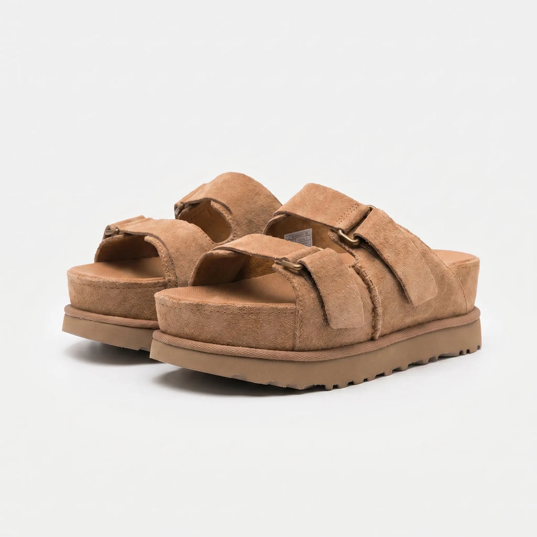 Casual women's chunky platform slip-on sandals. Comfortable with adjustable straps & a trendy 2.4-inch lift.