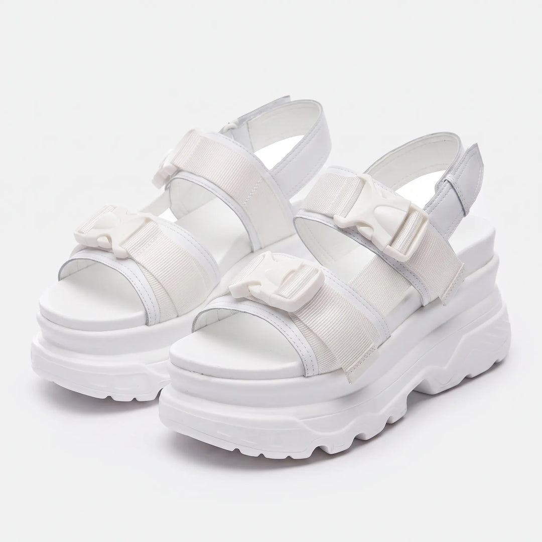 Women's trendy chunky platform sandals with buckle straps, open toe design. Comfortable summer footwear & elevated style.