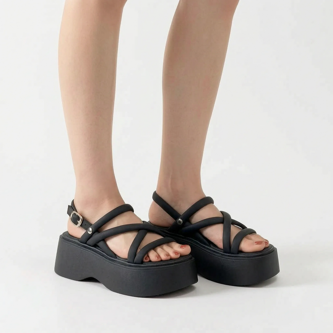 Women's high heel chunky platform wedge sandals, offering stability with adjustable ankle straps & an open-toe design.