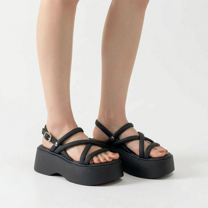 Women's high heel chunky platform wedge sandals, offering stability with adjustable ankle straps & an open-toe design.