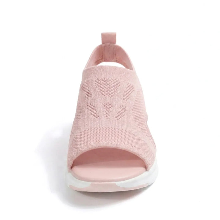 Breathable women's walking wedge sandals, ensuring orthopedic comfort and foot support in summer.