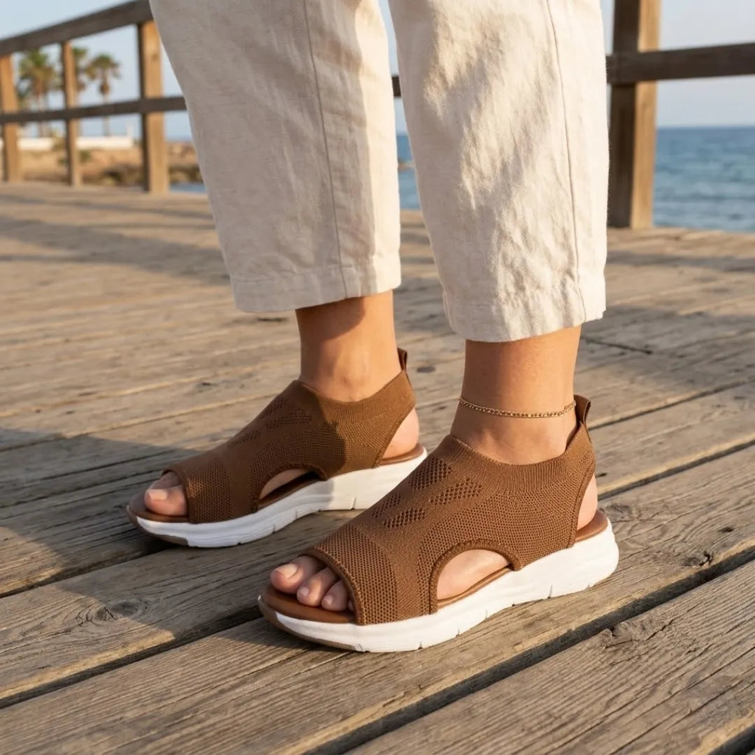 Stylish women's slip-on wedge sandals, perfect for casual summer wear & orthopedic comfort.