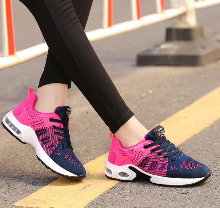 Durable women's sporty shoes, air-cushioned for impact absorption, suitable for various activities.