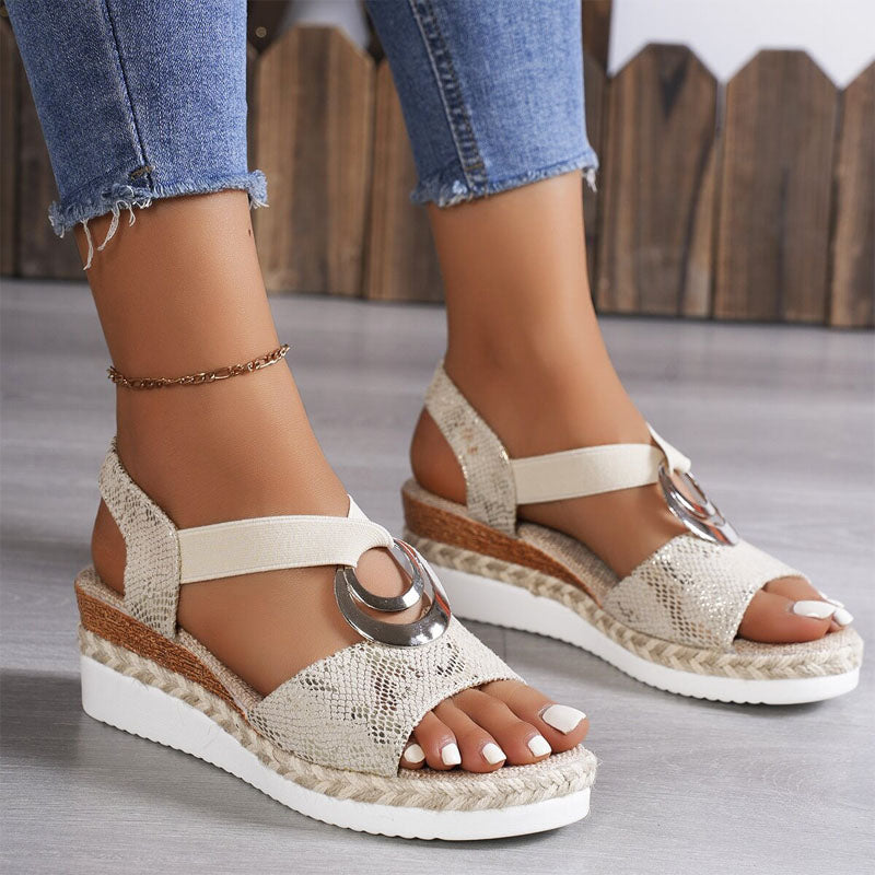 Stylish women's platform wedge sandals with elastic strappy design & open toe. Casual & comfortable for summer fashion.