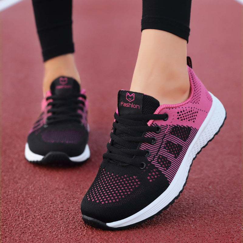 Rear view of women's comfort sneakers, showcasing stable foot support & orthopedic design.