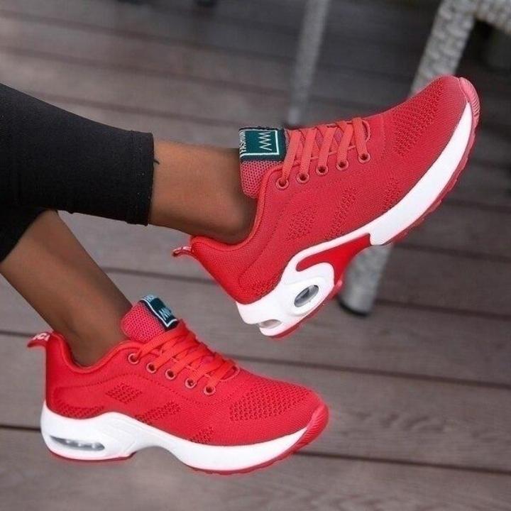 Front view of women's comfortable orthopedic walking shoes, featuring excellent arch support.