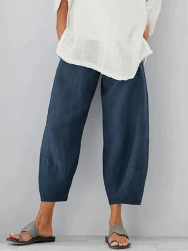 Relaxed fit women's linen leisure pants. Super comfortable for casual wear, summer days & daily style.