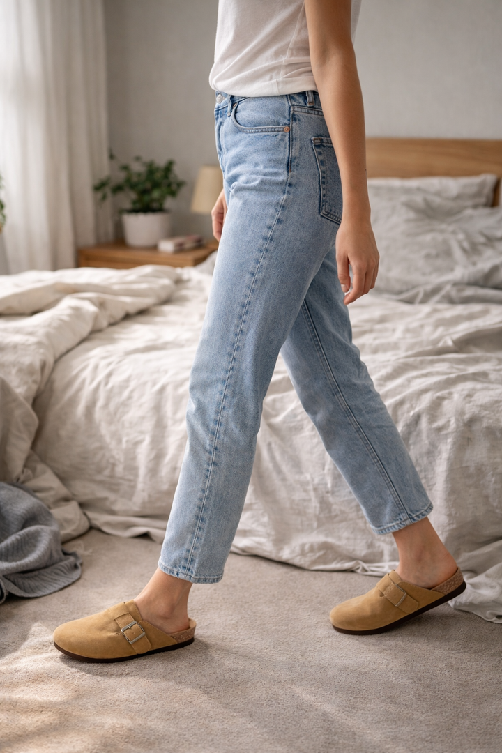 Comfortable women's slip-on shoes: versatile clogs with a chic buckle strap for effortless style.