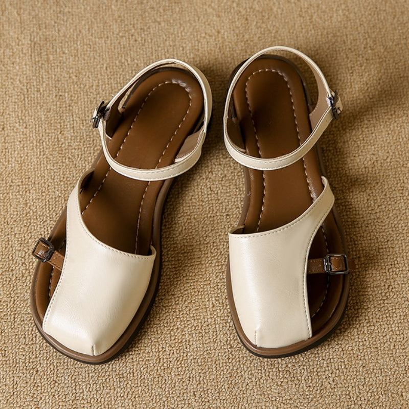 Women's comfortable square toe flats with ankle strap, perfect for everyday wear.
