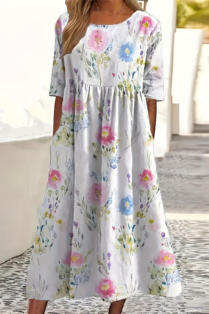 Women's comfortable tiered ruffle midi dress, ideal for casual summer fashion with a relaxed, feminine fit.
