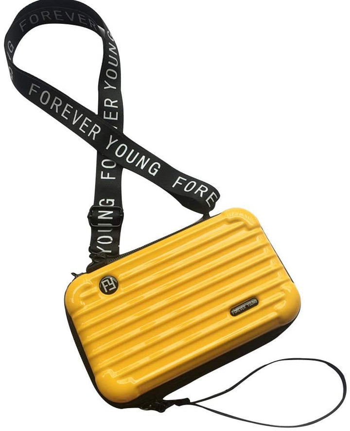 Sleek black women's compact hard shell crossbody bag. Versatile travel mini handbag & everyday accessory.