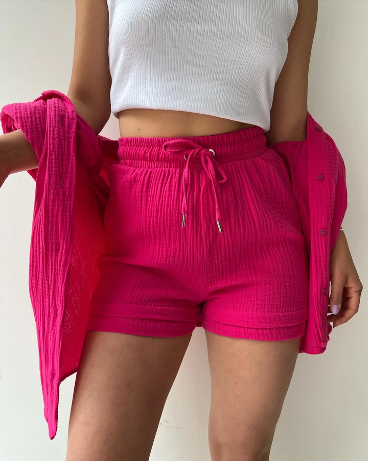 Breathable cotton women's Capri lounge set, stylish for coastal getaways.
