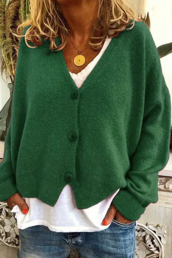 Women's comfy button-front cardigan. A cozy sweater, perfect long sleeve layering piece for everyday fall/winter style.