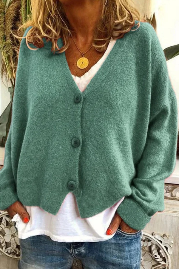 Trendy women's button cardigan, versatile outerwear and a warm, stylish layering piece.