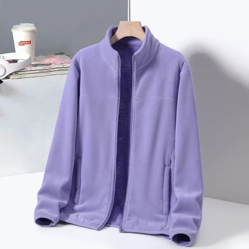 Women's cozy fleece jacket, lightweight and warm, perfect for autumn layering and casual style.