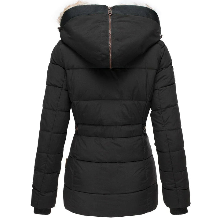Warm women's fur-lined winter jacket with a cozy hood, ideal for ultimate cold weather comfort.