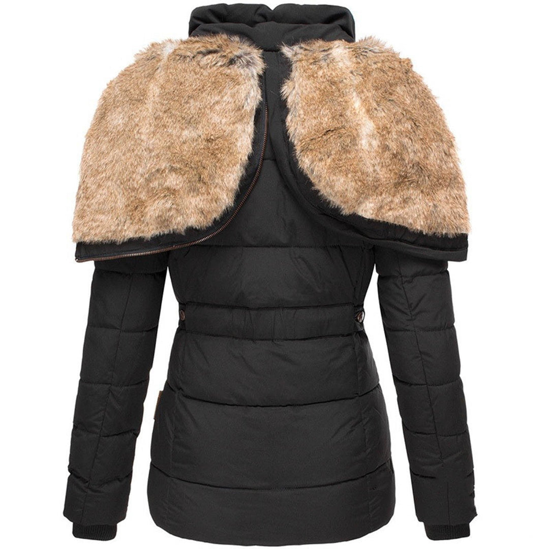 Fashionable women's winter jacket, fur-lined for warmth. Stylish outerwear for cold weather and everyday wear.