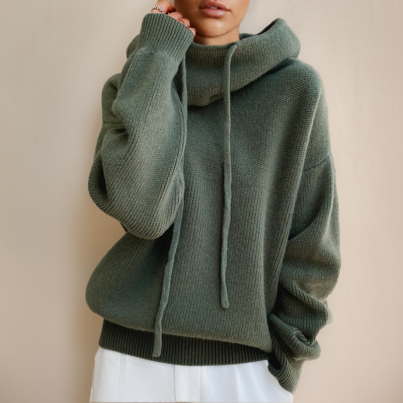 Women's cozy high neck knit sweater, perfect for winter layering. Soft, warm long sleeve turtleneck top.
