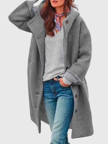 Warm and comfortable women's hooded jacket, designed for autumn wear. Stylish, cozy casual outerwear for daily use.
