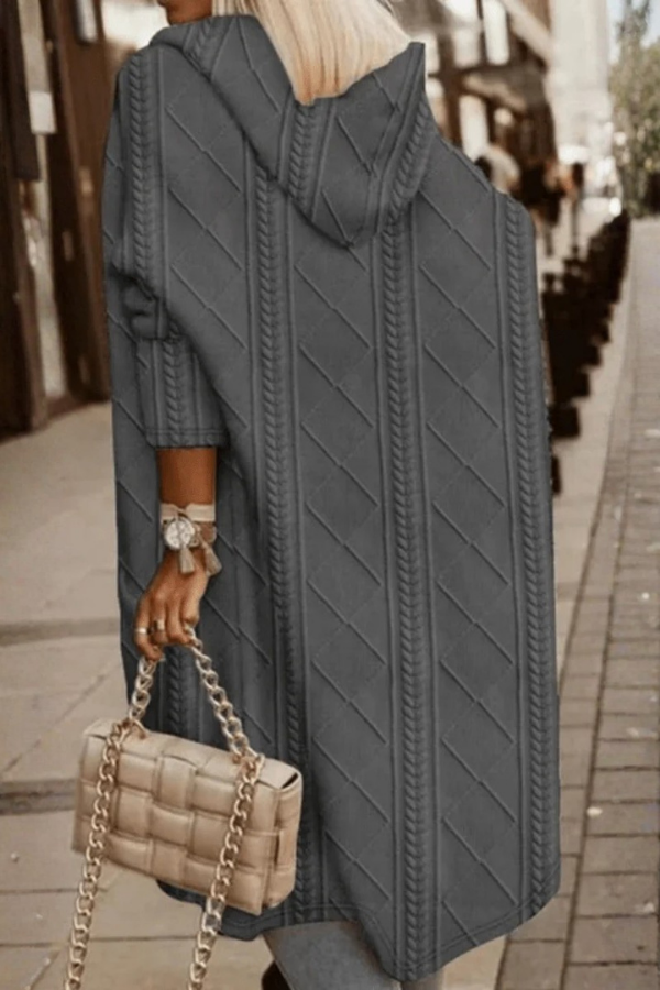 Versatile women's hooded long cardigan, a cozy sweater perfect for relaxed everyday layering.